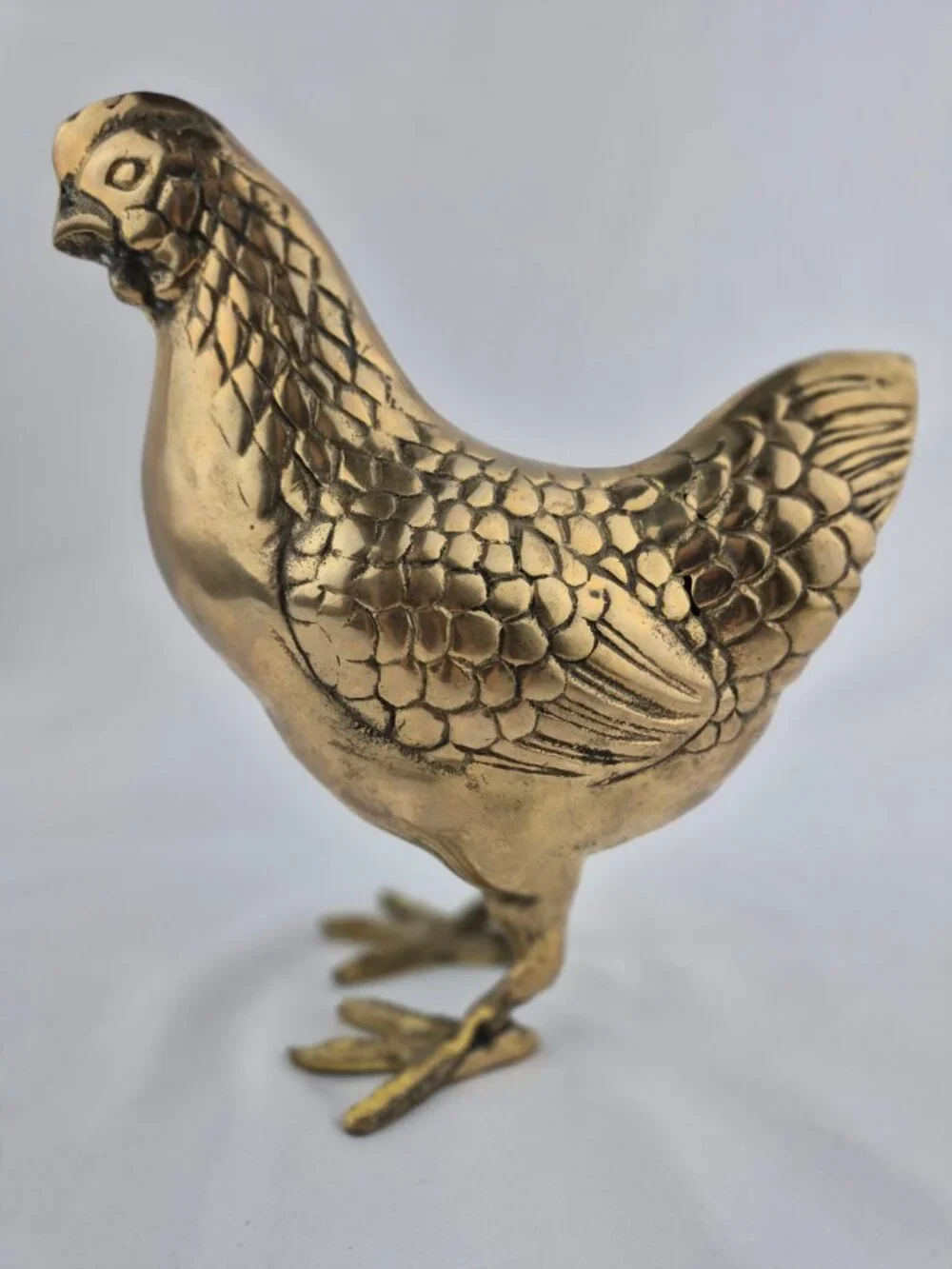 Vintage Brass Chicken Hen Figurine Large MCM Patina Farmhouse Country